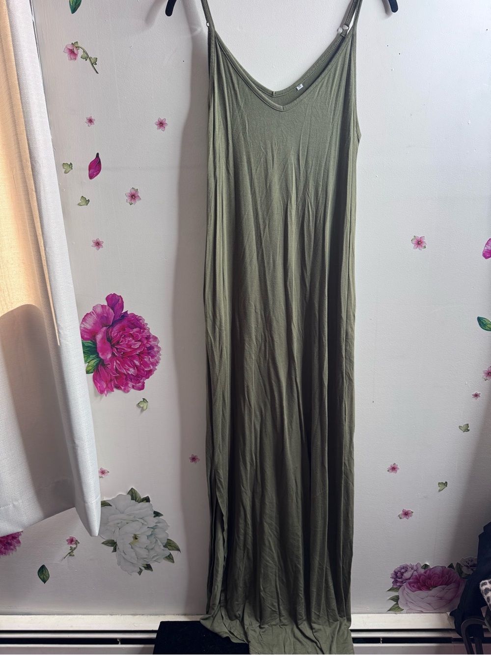 Olive Green Women's V-Neck Maxi Slip Dress